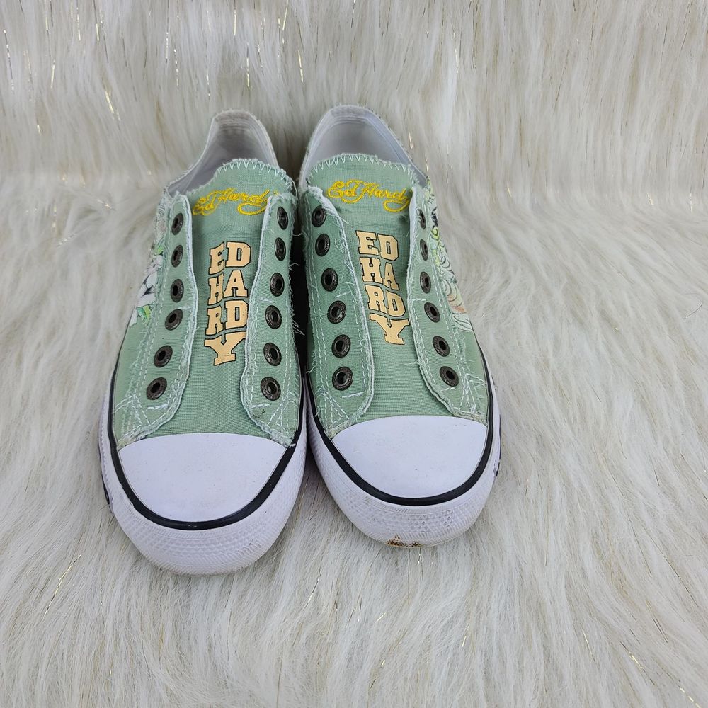 Casual Slip-On Floral Canvas Sneakers in Sage Green - Picture 2 of 7